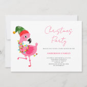 Schattigee roze flamingo kerstfeest uitnodiging (Voorkant)