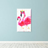 Schattigee roze flamingo met een kroondoek 16 "x26 canvas afdruk (Insitu (Houten vloer))