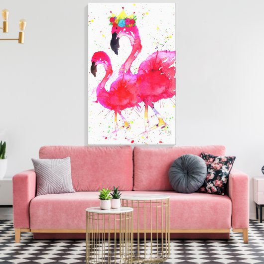 Schattigee roze flamingo met een kroondoek 16 "x26 canvas afdruk (Insitu (Woonkamer))