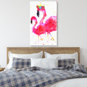 Schattigee roze flamingo met een kroondoek 16 "x26 canvas afdruk (Insitu (Slaapkamer))