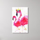 Schattigee roze flamingo met een kroondoek 16 "x26 canvas afdruk (Voorkant)