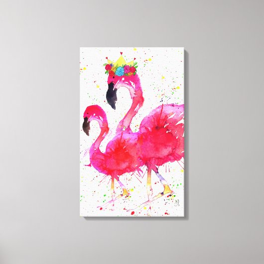 Schattigee roze flamingo met een kroondoek 16 "x26 canvas afdruk (Voorkant)