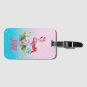 Schattigee roze flamingo op glitterachtergrond bagagelabel (Voorkant (horizontaal))