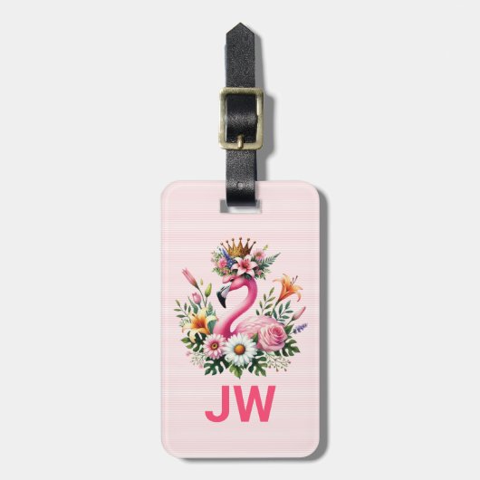 Schattigee Roze Flamingo Spring Tropische Bloemen Bagagelabel (Voorkant verticaal)