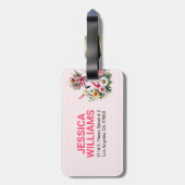 Schattigee Roze Flamingo Spring Tropische Bloemen Bagagelabel (Achterkant verticaal)