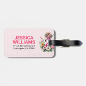 Schattigee Roze Flamingo Spring Tropische Bloemen Bagagelabel (Achterkant horizontaal)