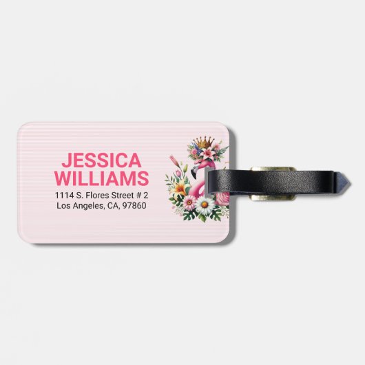 Schattigee Roze Flamingo Spring Tropische Bloemen Bagagelabel (Achterkant horizontaal)