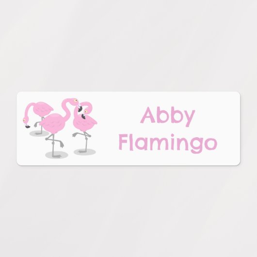 Schattigee roze flamingo trio cartoon gepersonalis labels (Design 1)