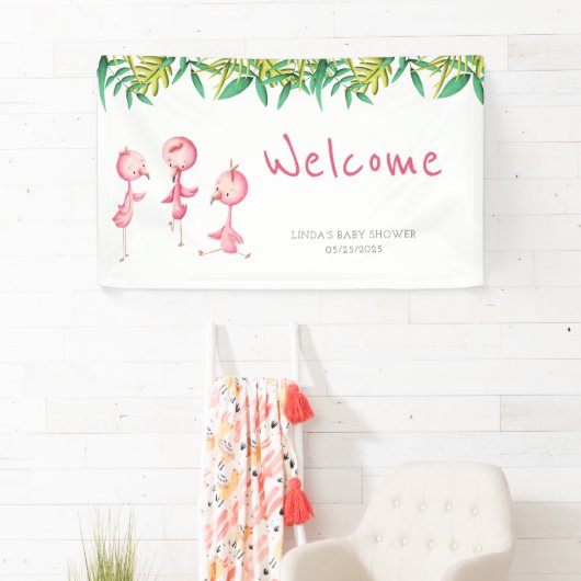 Schattigee Roze Flamingo Triplets Baby shower Welk Spandoek (Insitu)