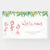 Schattigee Roze Flamingo Triplets Baby shower Welk Spandoek (Horizontaal)