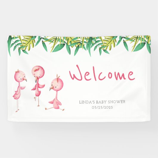 Schattigee Roze Flamingo Triplets Baby shower Welk Spandoek (Horizontaal)