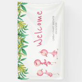 Schattigee Roze Flamingo Triplets Baby shower Welk Spandoek (Verticaal)