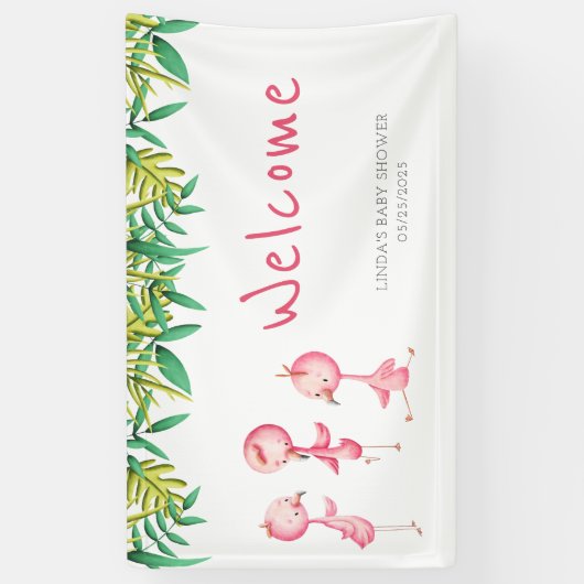 Schattigee Roze Flamingo Triplets Baby shower Welk Spandoek (Verticaal)