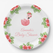 Schattigee roze flamingo tropische bloemen Baby sh