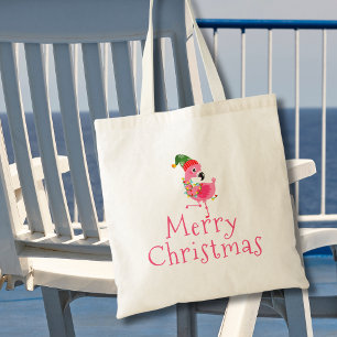 Schattigee roze flamingo tropische kerst tote bag