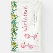 Schattigee roze flamingo tweeling Baby shower welk Spandoek (Verticaal)