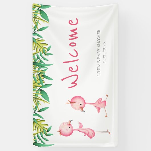 Schattigee roze flamingo tweeling Baby shower welk Spandoek (Verticaal)