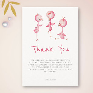 Schattigee roze flamingo's drieling Baby shower Bedankkaart