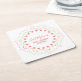 Schattigee roze florale minimalistische kalligrafi kartonnen onderzetters (Schuin)