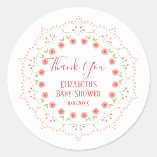 Schattigee roze florale minimalistische kalligrafi ronde sticker (Voorkant)