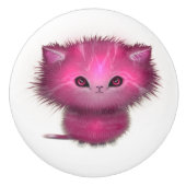 Schattigee Roze Fluffy Kitty Cat Keramische Knop (Voorkant)