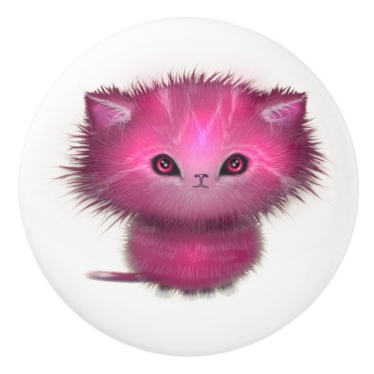 Schattigee Roze Fluffy Kitty Cat Keramische Knop (Voorkant)