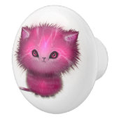 Schattigee Roze Fluffy Kitty Cat Keramische Knop (Rechts)