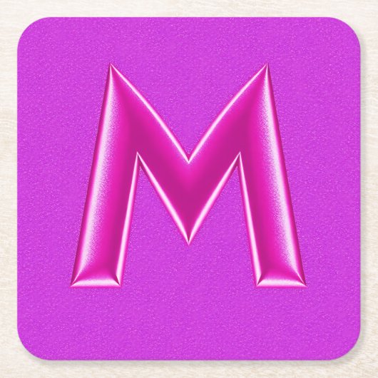 Schattigee Roze Folie M Monogram Glitter Onderzett Kartonnen Onderzetters (Voorkant)