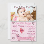 Schattigee Roze Foto 1e Verjaardag Kaart (Voorkant)