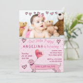 Schattigee Roze Foto 1e Verjaardag Kaart (Staand voorkant)