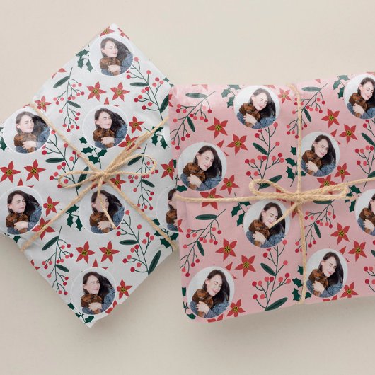 Schattigee  Roze Foto Kerst Cadeaupapier