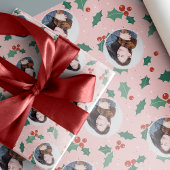 Schattigee Roze Foto Kerst Cadeaupapier