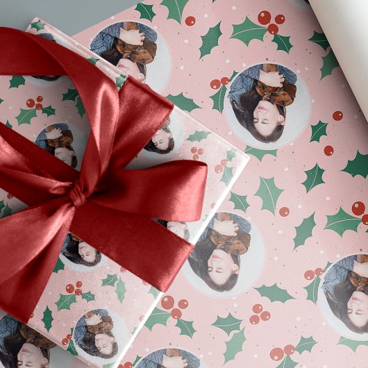 Schattigee Roze Foto Kerst Cadeaupapier