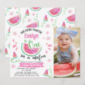 Schattigee roze foto One in a Melon 1st Birthday Kaart (Voorkant / Achterkant)