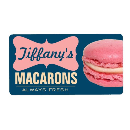 Schattigee roze Franse macarons | Zelfgemaakte mac Etiket (Voorkant)