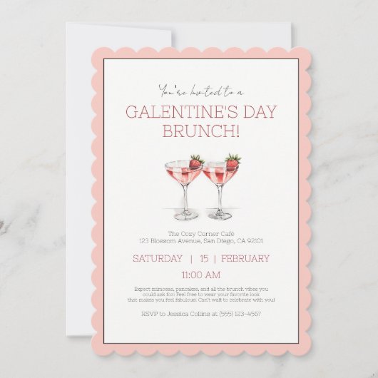 Schattigee Roze Galentine's Day Girly Brunch Party Kaart (Voorkant)