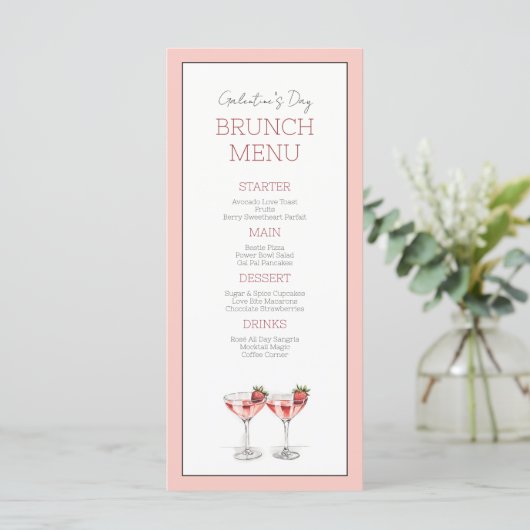 Schattigee Roze Galentine's Day Girly Chic Brunch  Menu (Staand voorkant)