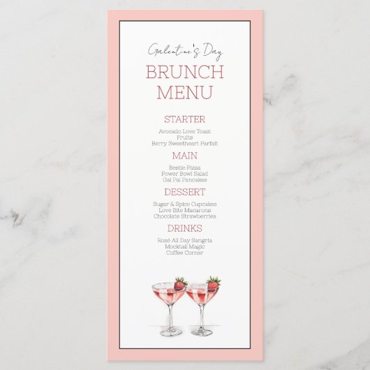 Schattigee Roze Galentine's Day Girly Chic Brunch  Menu (Voorkant)