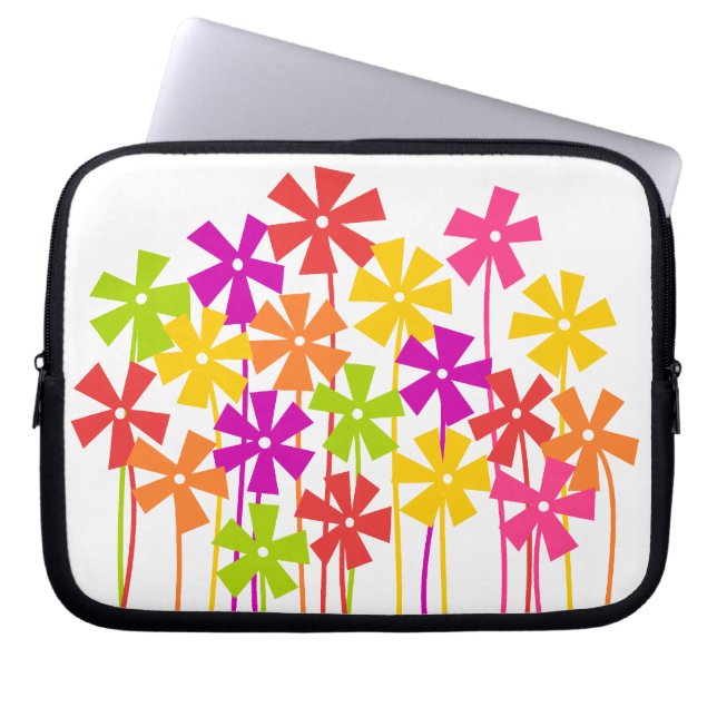 Schattigee roze geel sinaasappel eenvoudige bloeme laptop sleeve (Voorkant)