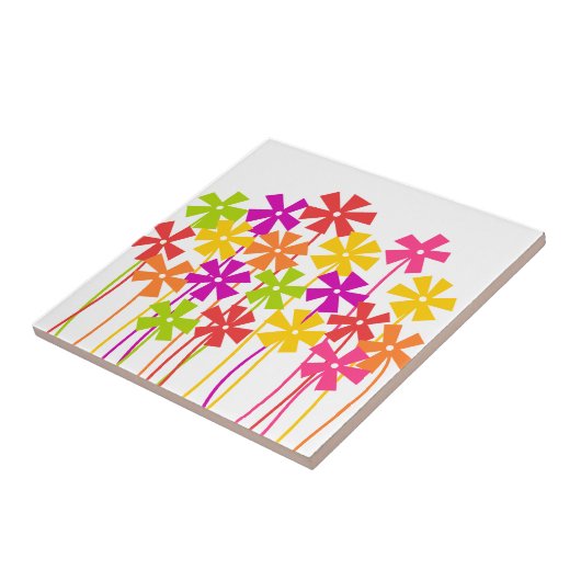 Schattigee roze geel sinaasappel eenvoudige bloeme tegeltje (Zijkant)