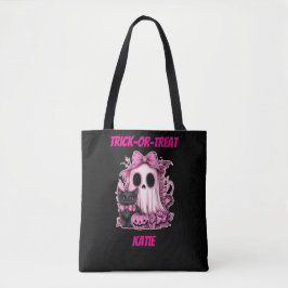 Schattigee Roze Geest Gepersonaliseerde Halloween Tote Bag