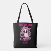Schattigee Roze Geest Gepersonaliseerde Halloween Tote Bag (Achterkant)