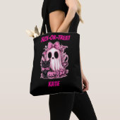 Schattigee Roze Geest Gepersonaliseerde Halloween Tote Bag (Dichtbij)