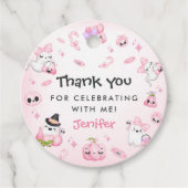 Schattigee Roze Geest Halloween 1e verjaardag Bedankjes Labels (Voorkant)