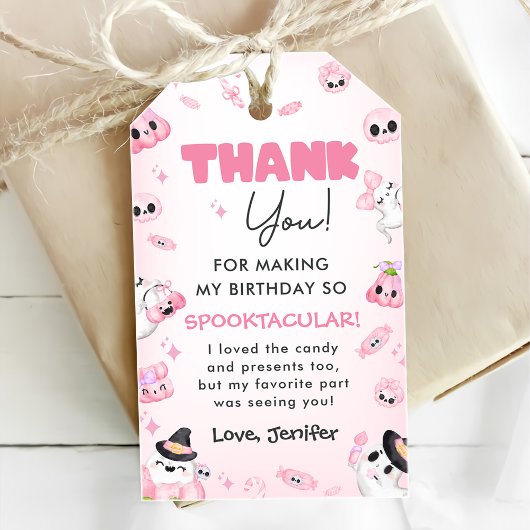 Schattigee Roze Geest Halloween 1e verjaardag Cadeaulabel