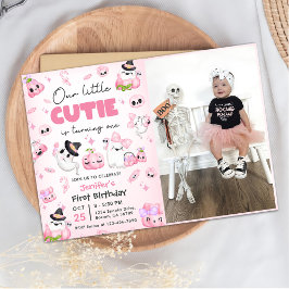 Schattigee Roze Geest Halloween 1e Verjaardag Foto Kaart