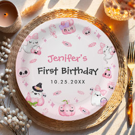 Schattigee Roze Geest Halloween 1e verjaardag Papieren Bordje