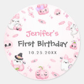 Schattigee Roze Geest Halloween 1e verjaardag Ronde Sticker (Voorkant)