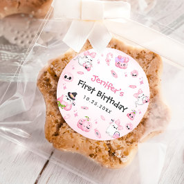 Schattigee Roze Geest Halloween 1e verjaardag Ronde Sticker