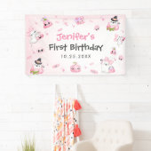 Schattigee Roze Geest Halloween 1e verjaardag Spandoek (Insitu)